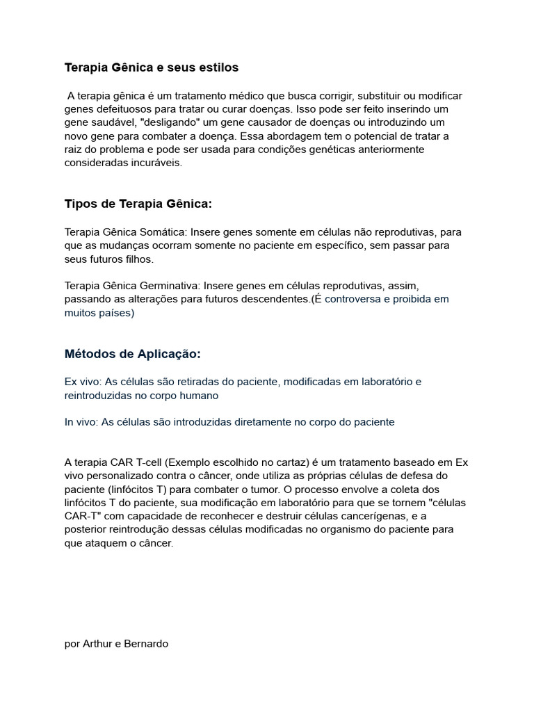Terapia Gênica: Tipos e Aplicações | PDF
