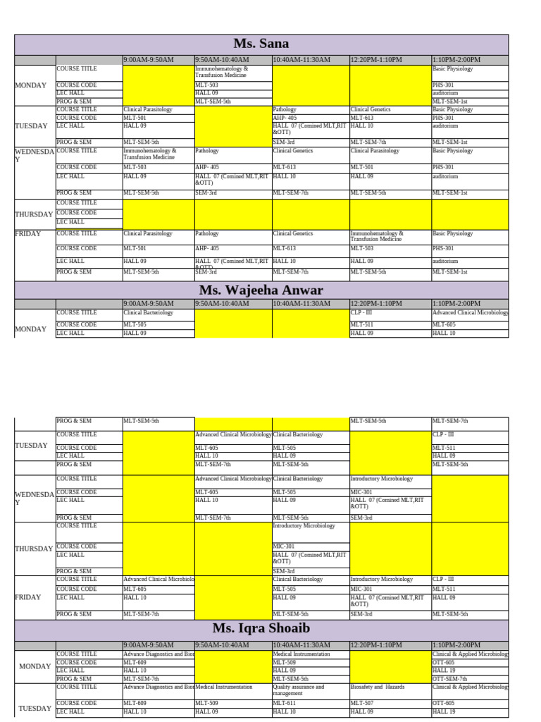 MLT Timetable OCT 2025 (1st, 3rd, 5th & 7th) .XLSX Updated-2 | PDF ...