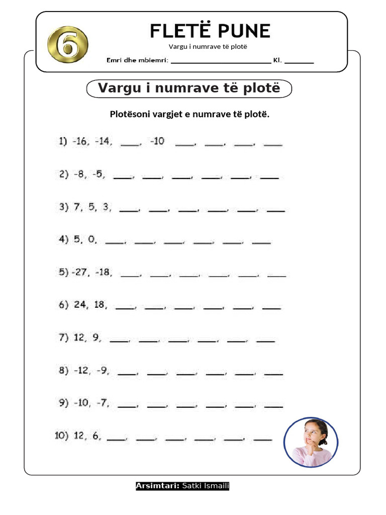 7.fletë Pune-Vargu I Numrave Të Plotë | PDF
