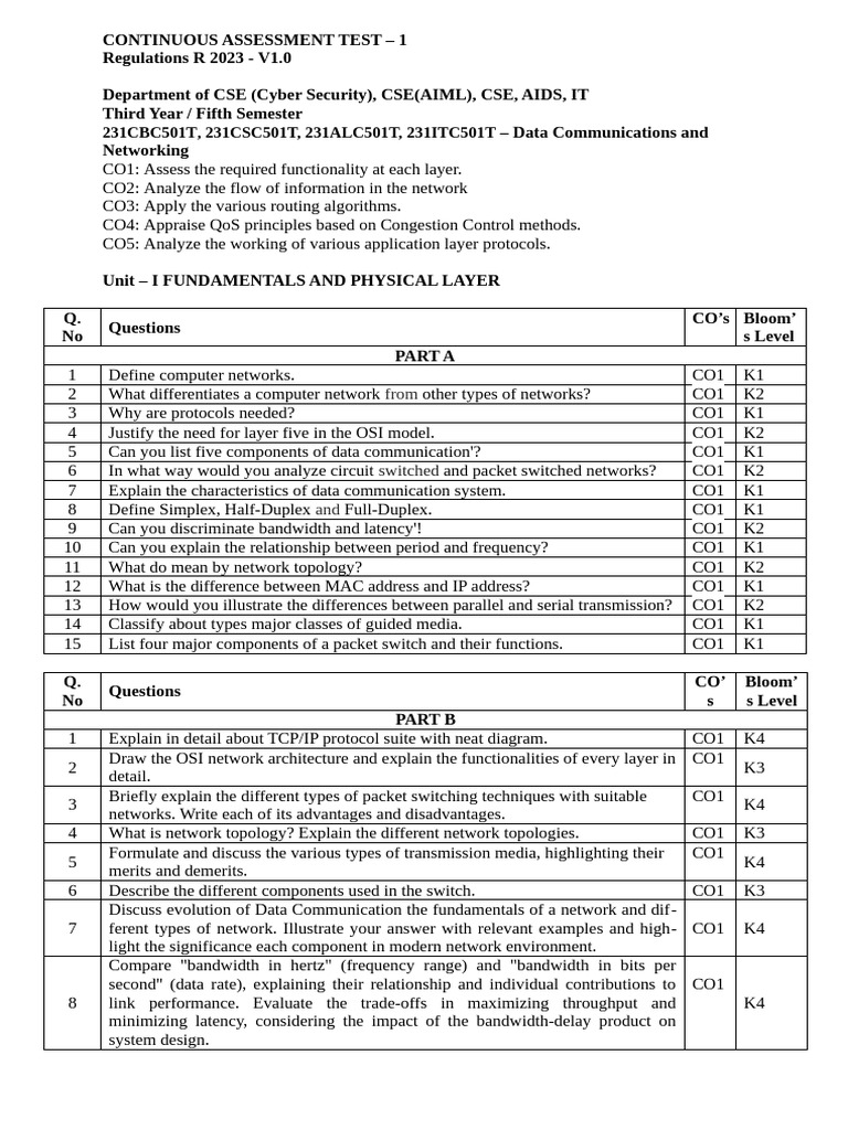 Cat-1 QB 231cbc501t - Data Communications and Networking | PDF ...