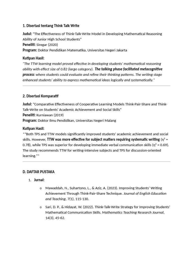 Effectiveness of Think-Talk-Write Model | PDF | Intelligence | Human ...