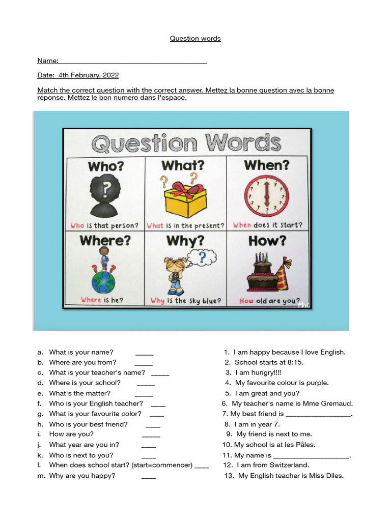 Exercise On Questions Words 7P | PDF