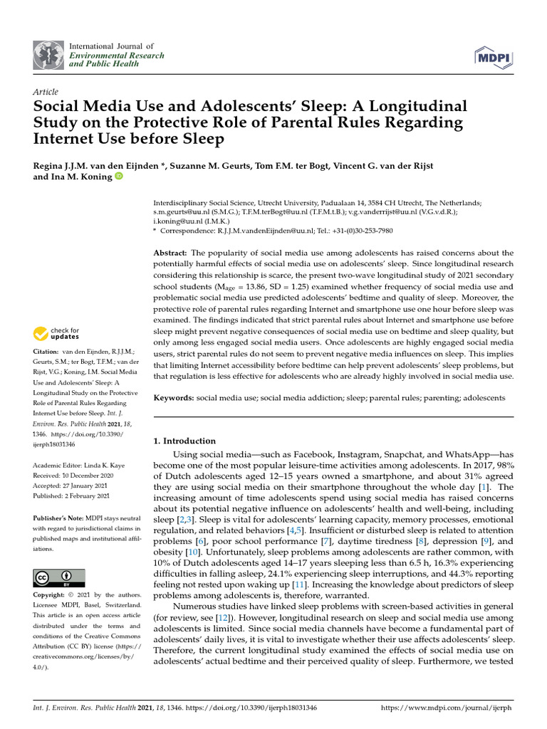 Social Media Use and Adolescents Sleep A Longitud | PDF | Sleep ...