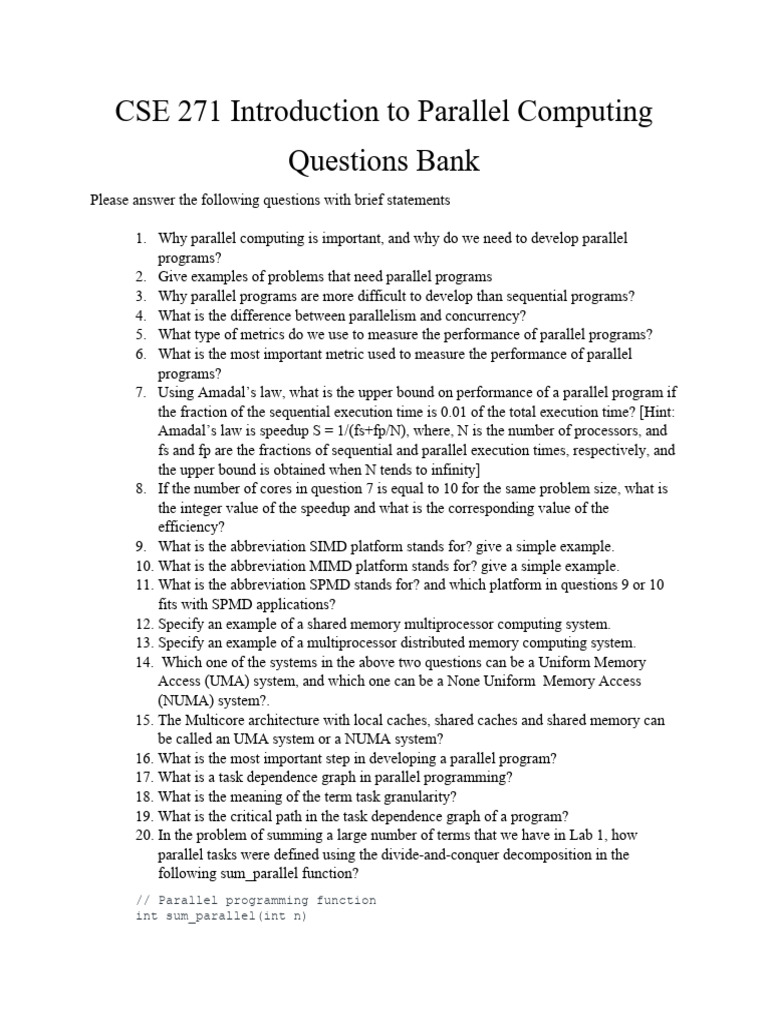 Parallel Computing Questions Bank | PDF | Parallel Computing ...