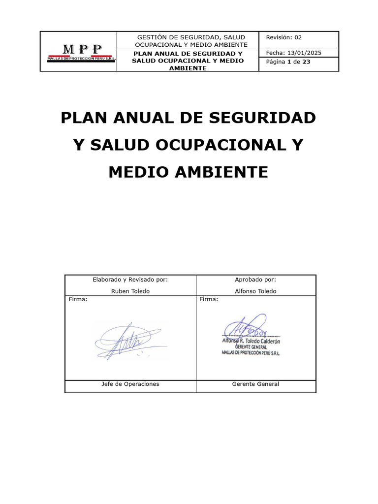 Plan Anual de Seguridad y Salud 2025 | PDF | Seguridad y salud ...