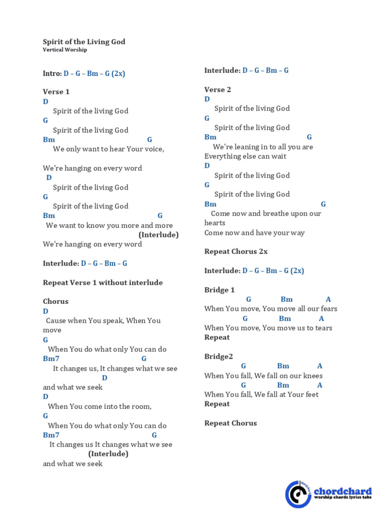 Spirit of the Living God Lyrics | PDF