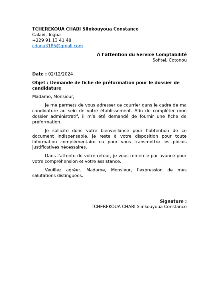 Demande de fiche de préformation | PDF