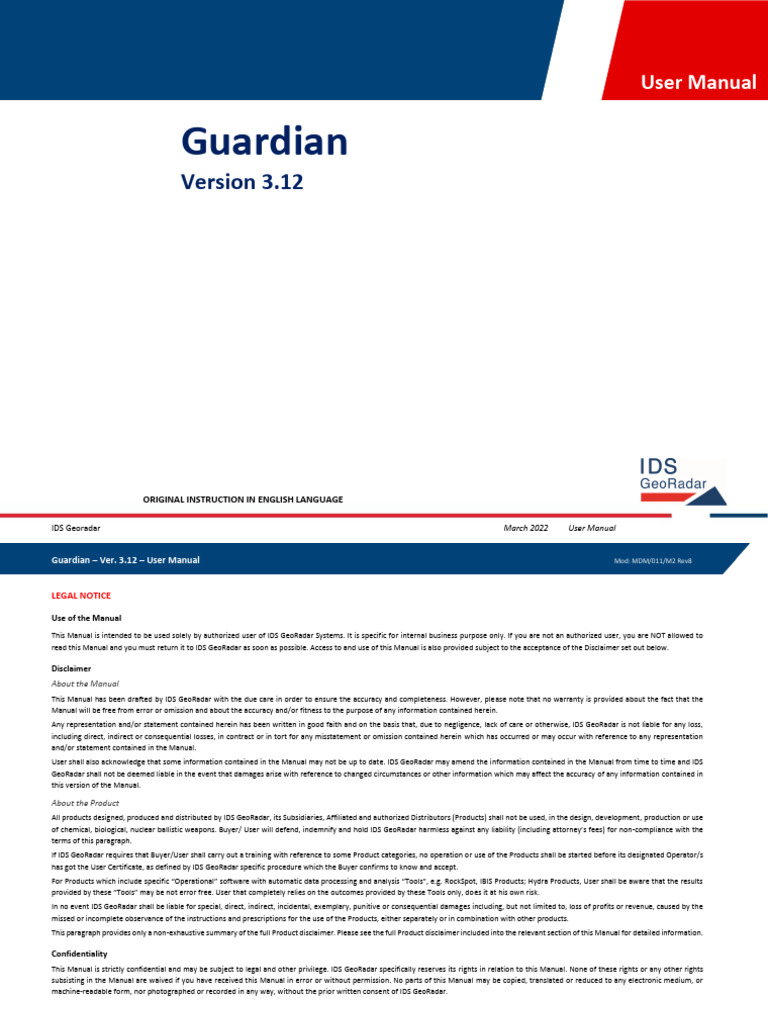 IDS GeoRadar Guardian User Manual 3.12 | PDF | Disclaimer | Damages