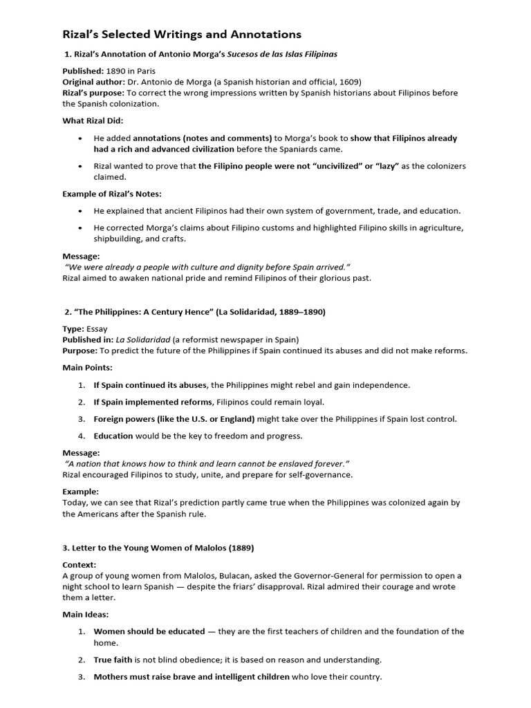 Rizal's Writings on Filipino Identity and Progress | PDF | Philippines