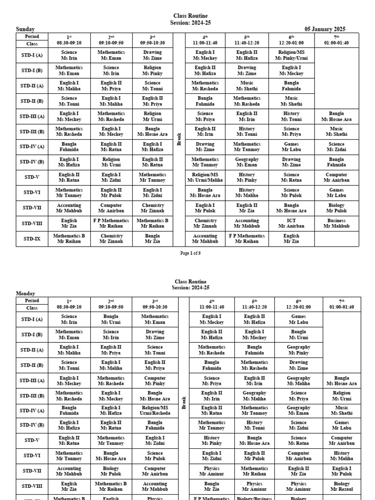 Class Routine 2024 25 Jan 25 | PDF | Science | Inquiry