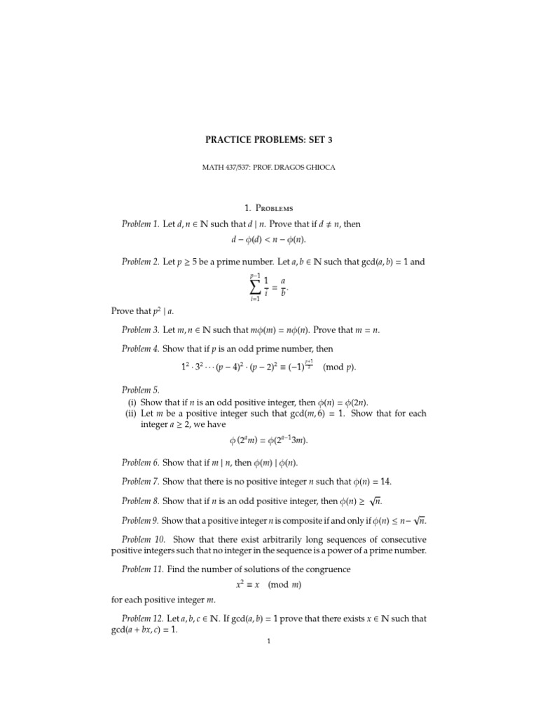 Math 437/537 Practice Problems Set 3 | PDF | Square Root | Prime Number