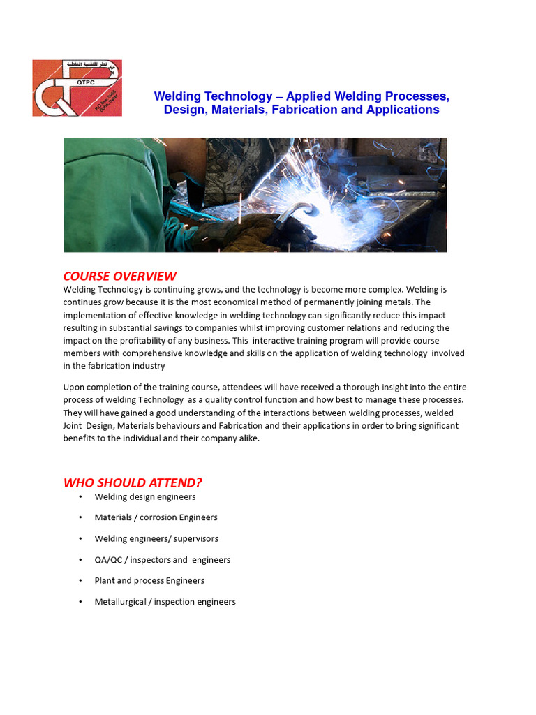 Welding Technology Training Course | PDF | Welding | Construction