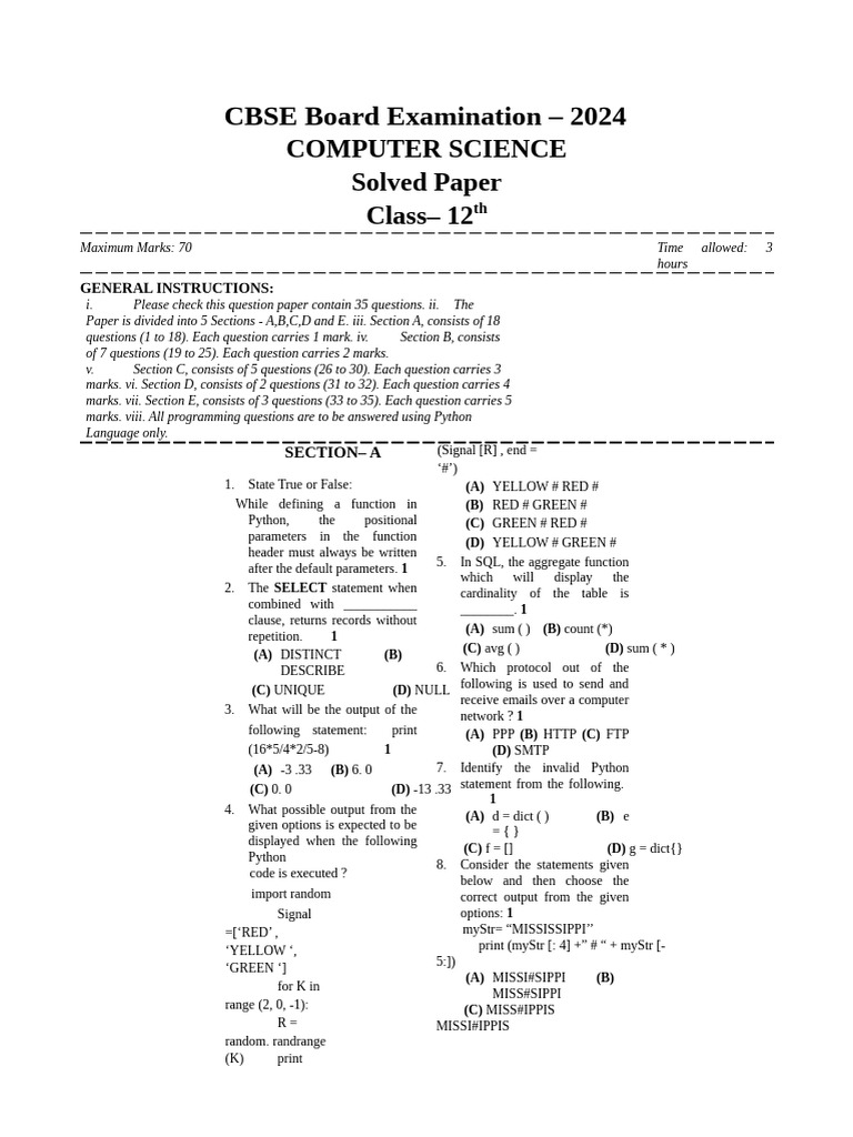 Solved Paper-2024 (1) Computer Science ZJJXJDJDJDJDN | PDF | Parameter ...
