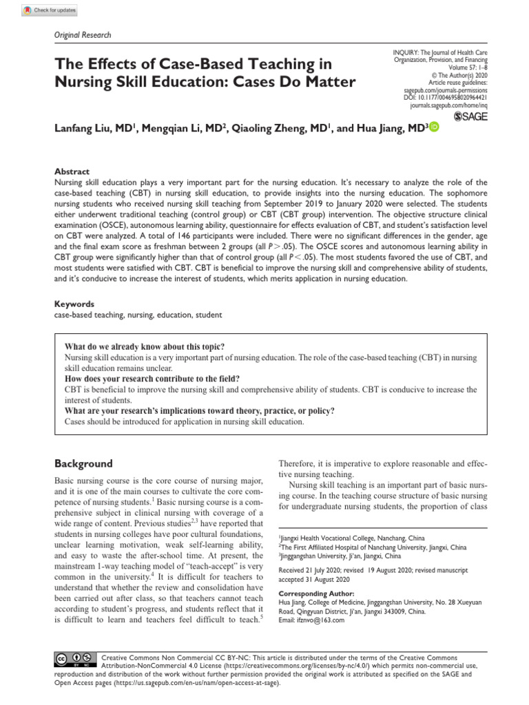 Liu Et Al 2020 The Effects of Case Based Teaching in Nursing Skill ...