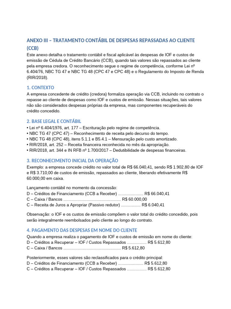 Tratamento Contábil de Despesas CCB | PDF | Crédito | Finanças e ...