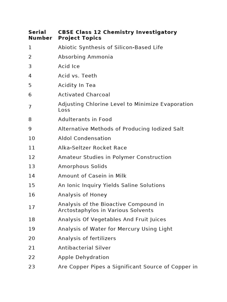 CBSE Class 12 Chemistry Project Ideas | PDF | Water | Hydrogen