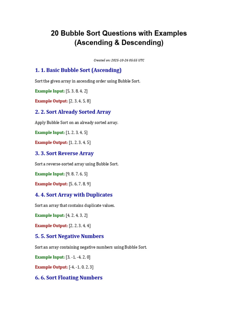 20 Bubble Sort Examples Explained | PDF | Chess | Chess Theory
