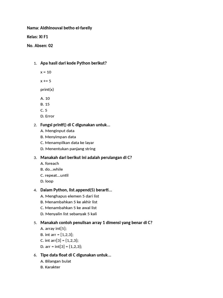 Soal Pemrograman Python dan C | PDF