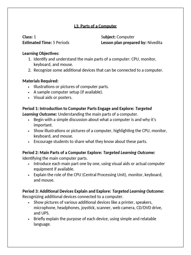 Understanding Computer Parts for Kids | PDF
