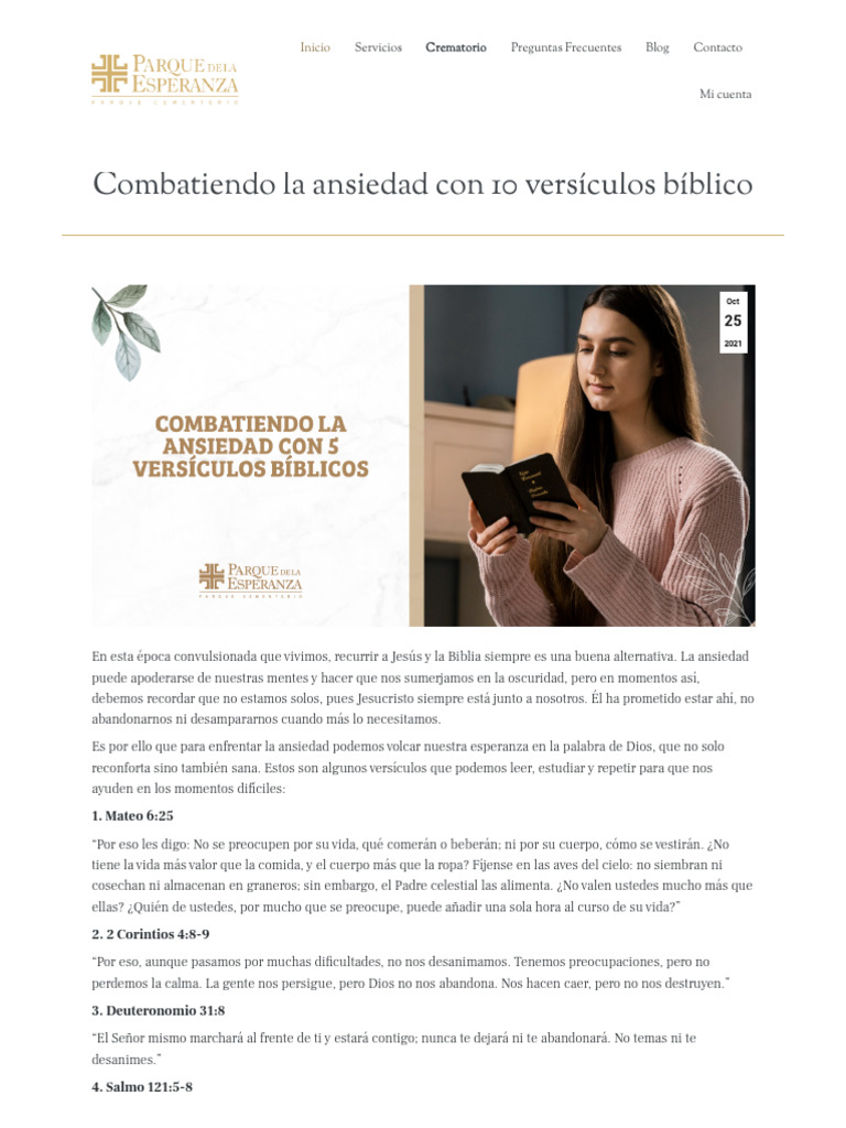 Combatiendo La Ansiedad Con 10 Versículos Bíblico - Parque de La ...