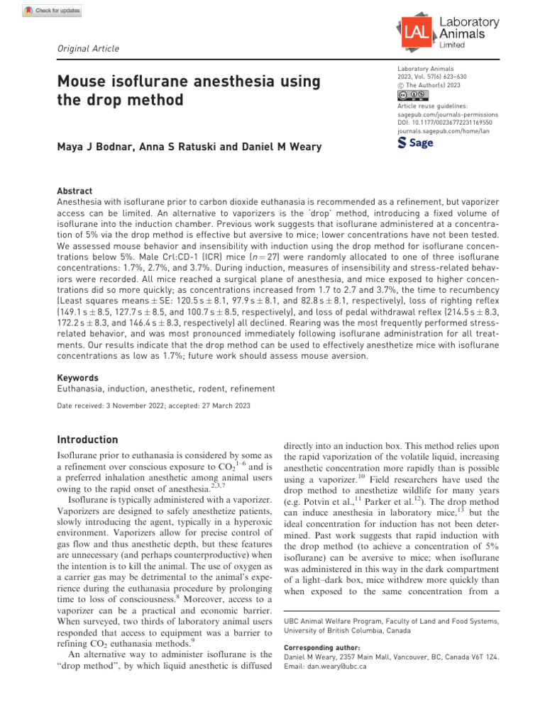 Isoflurane Anesthesia in Mice: Drop Method | PDF | Anesthesia