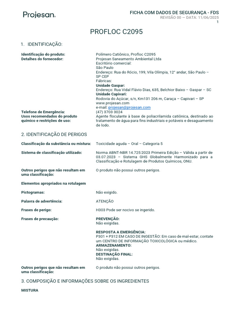 Ficha de Segurança do Profloc C2095 | PDF | Desperdício | Incêndios