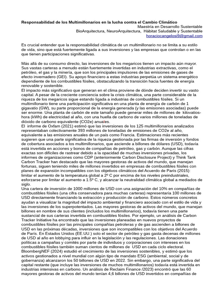 Responsabilidad de Los Multimillonarios en La Lucha Contra El Cambio ...