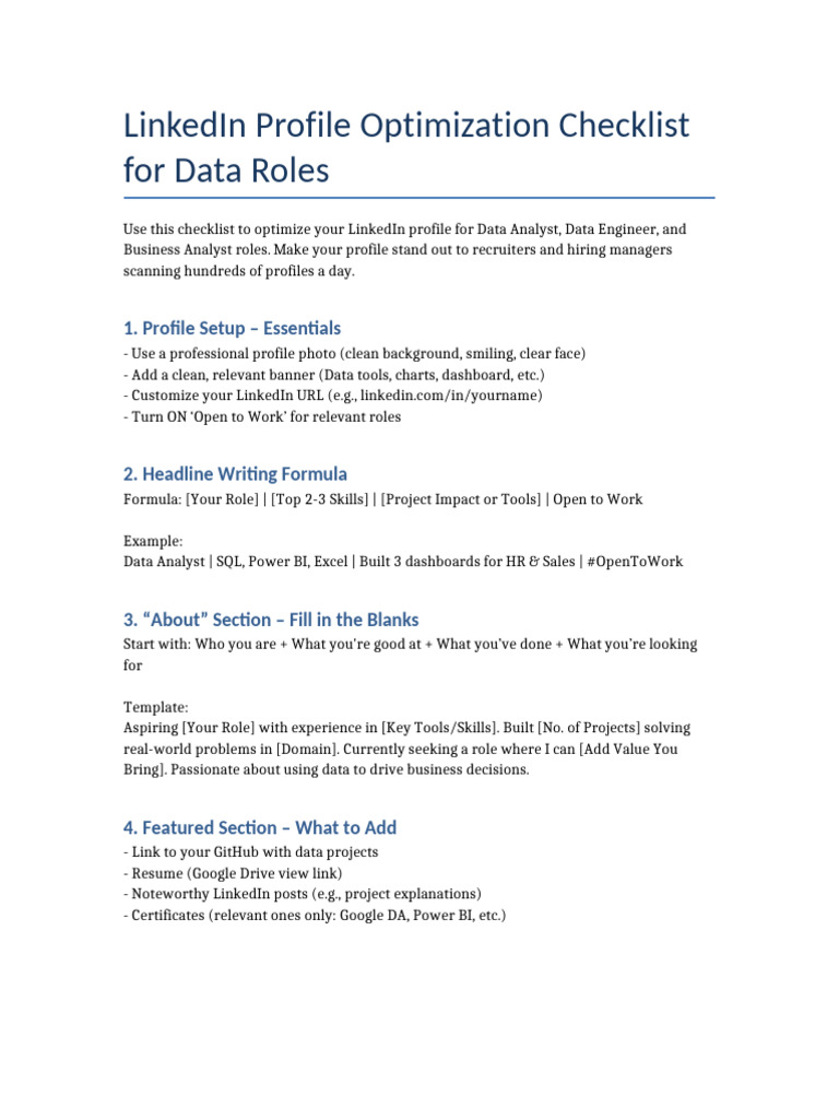 Optimize LinkedIn for Data Roles | PDF