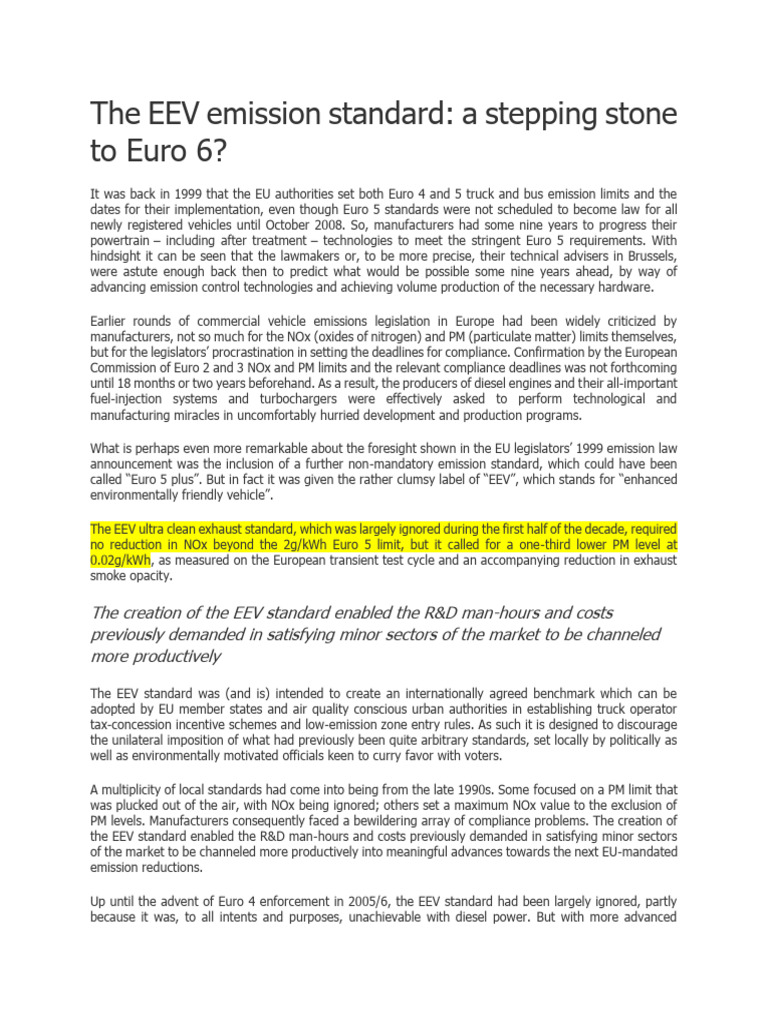 EEV Emission Standard Overview and Impact | PDF | Exhaust Gas | Engines