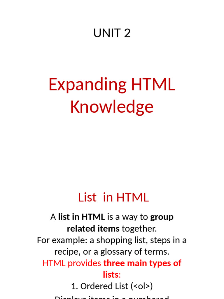 HTML Lists, Links, Images, and Media | PDF | Hyperlink | Html Element