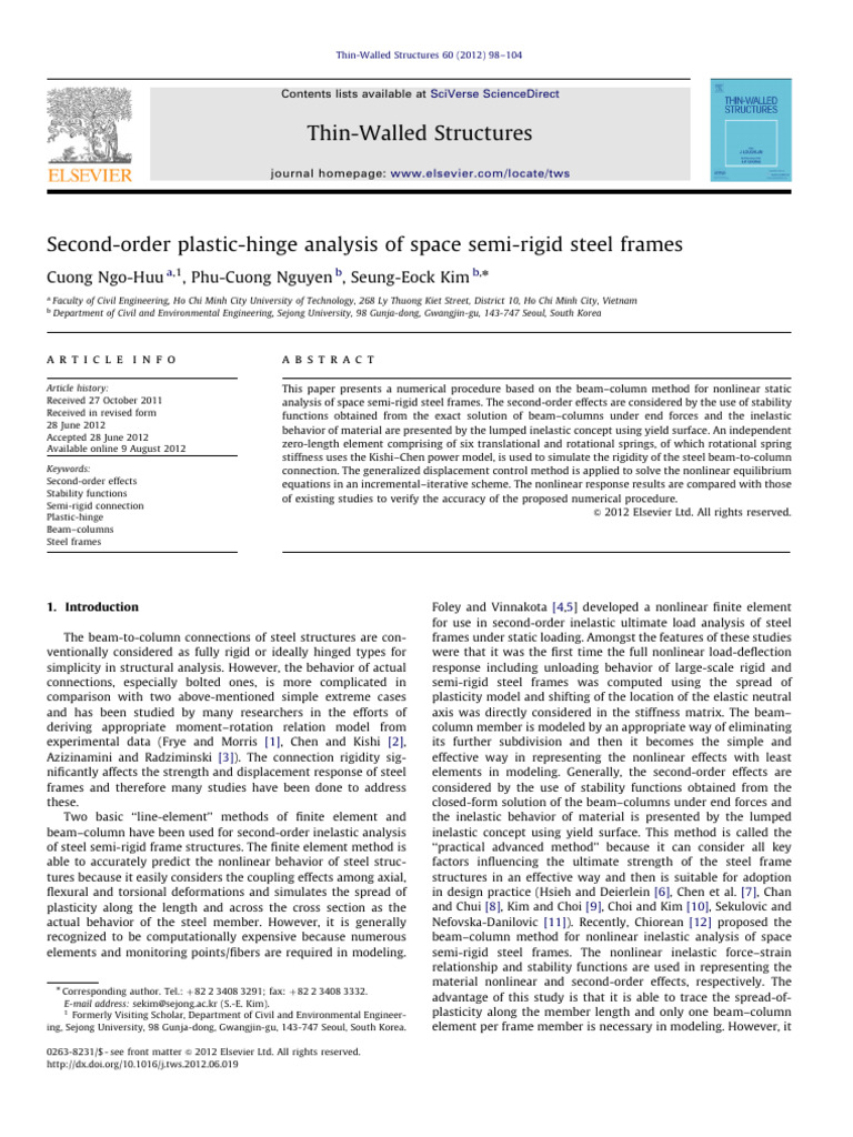 Second-Order Analysis of Semi-Rigid Steel Frames | PDF | Beam ...