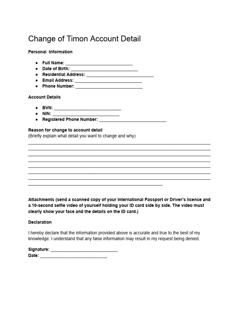 Change of Timon Account Detail 2 | PDF