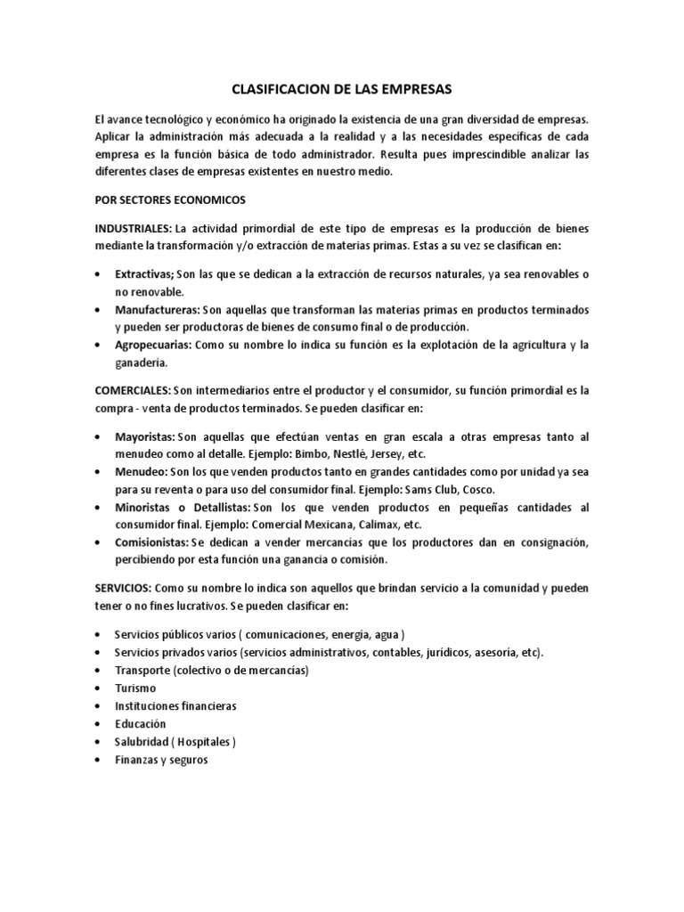 Clasificacion de Las Empresas | PDF