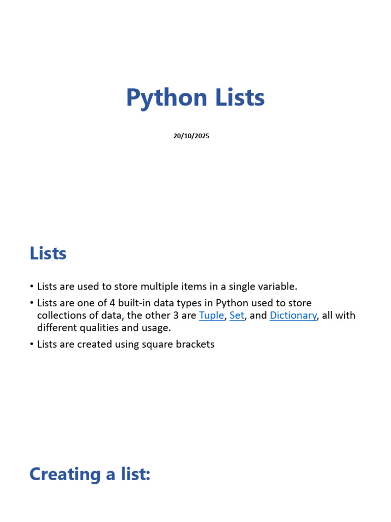 Understanding Python Lists Basics | PDF | Programming Paradigms | Computing