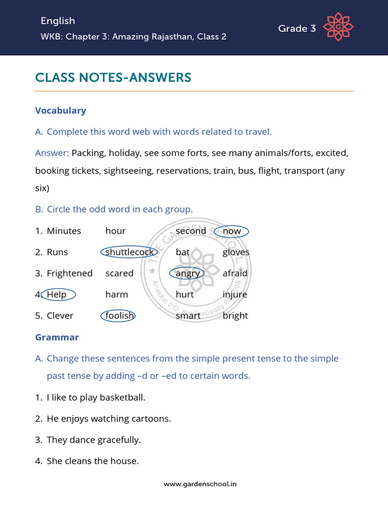 AK CN Grade+3 English WKB Chapter+3 Class+2 | PDF