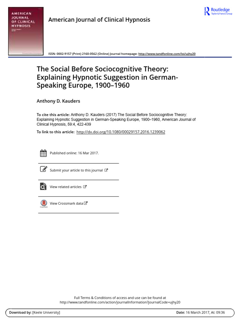 The Social Before Sociocognitive Theory | PDF | Hypnosis | Sigmund Freud