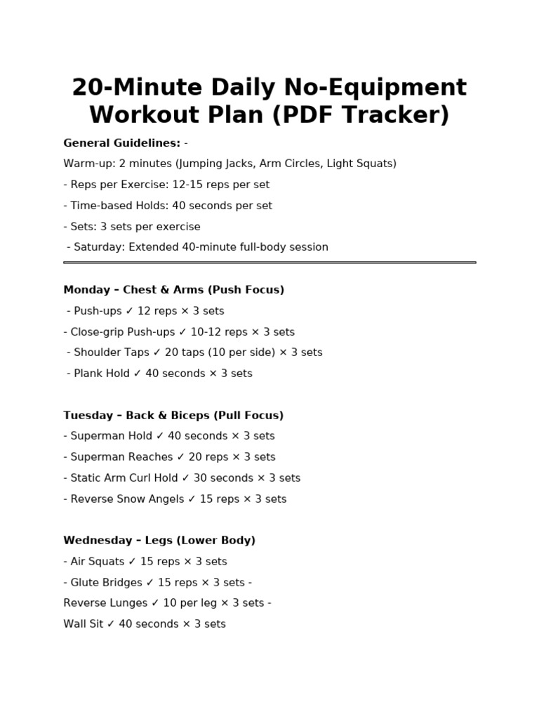 20-Minute No-Equipment Workout Plan | PDF