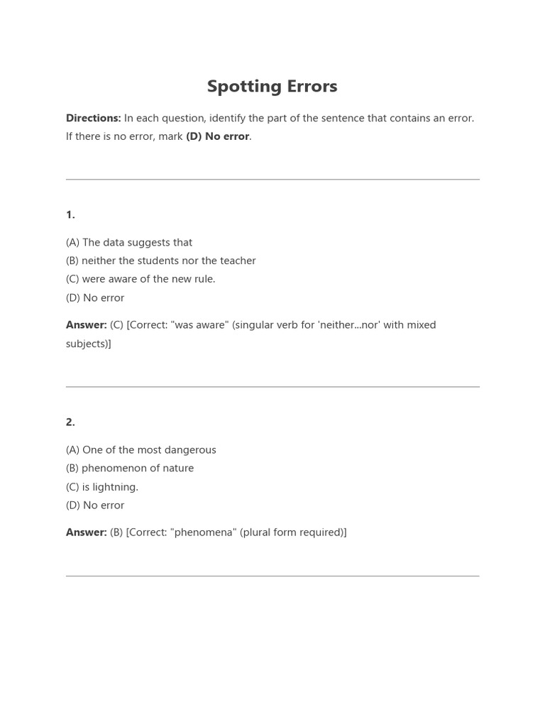 Spotting Errors | PDF | Verb | Grammatical Conjugation