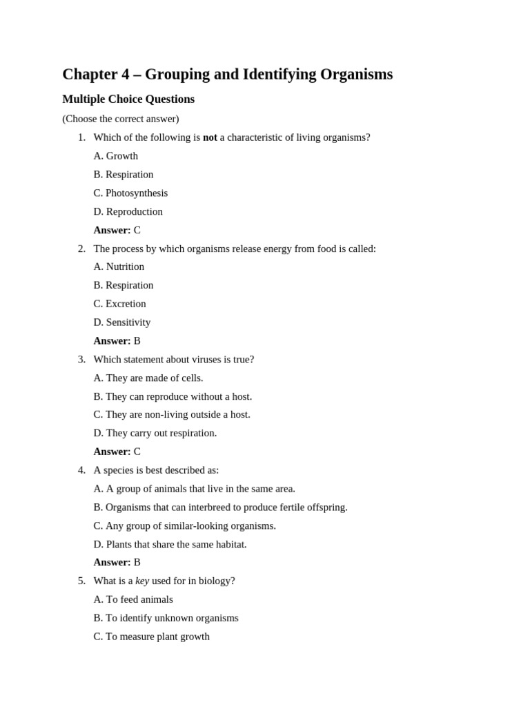 Chapter 4 Set-1 | PDF | Organisms | Reproduction