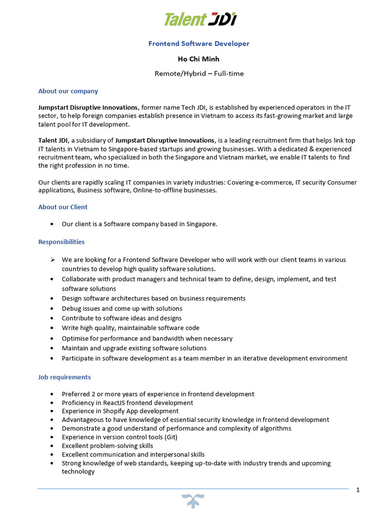 Frontend Developer Job in Ho Chi Minh | PDF | Software | Software ...