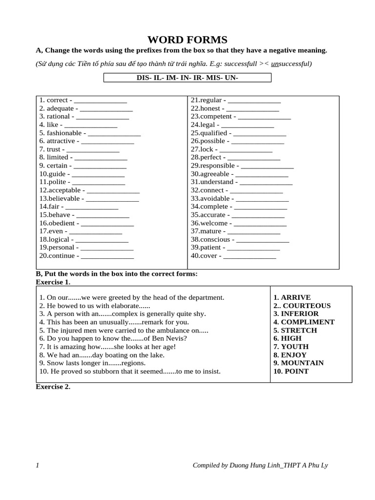 Negative Word Forms Exercise | PDF