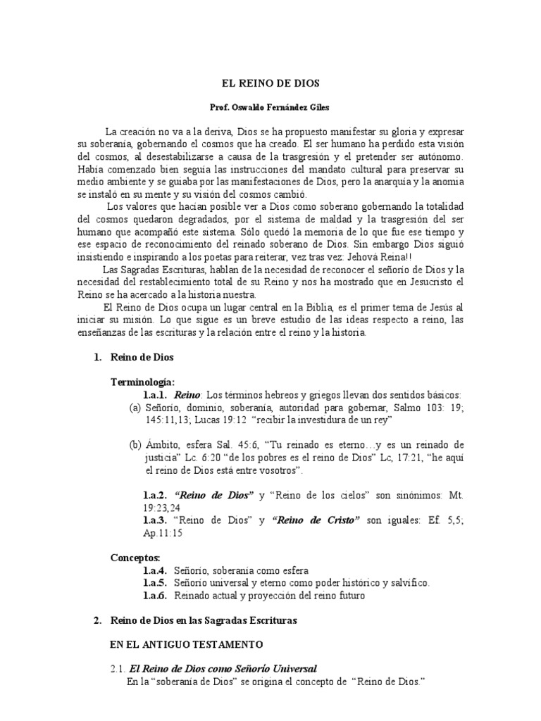 El Reino de Dios: Soberanía y Esperanza | PDF | Reinado y reino de dios ...