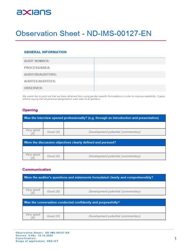 Observation Sheet for Audit Evaluation | PDF | Audit | Human Communication