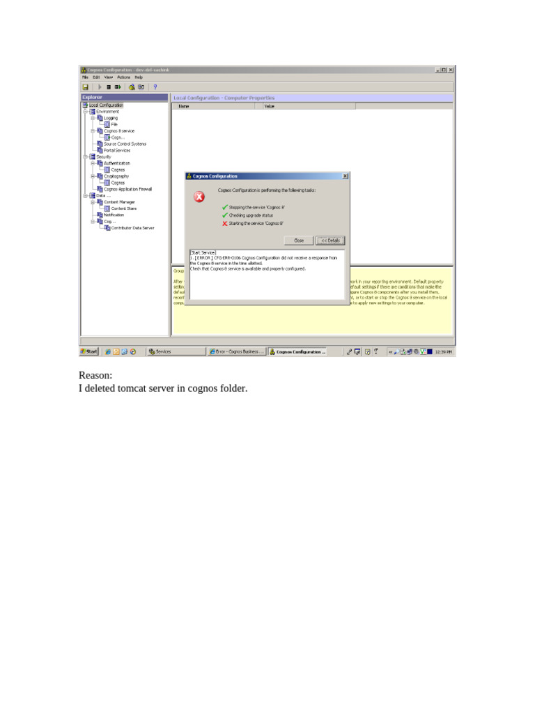 Cognos Configuration. Tomcat - Error | PDF