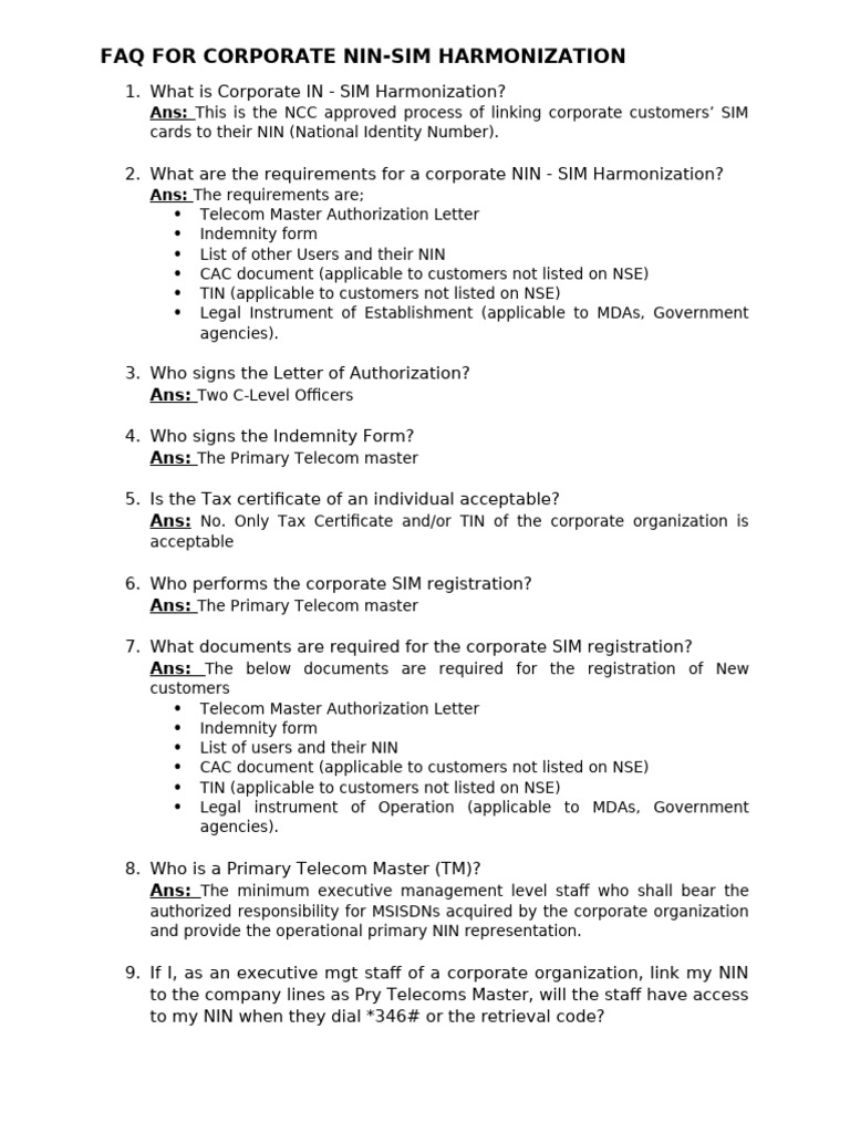 Faq For Corporate Sim Registrationv3 | PDF | Indemnity