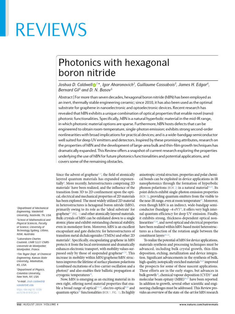 Hexagonal Boron Nitride in Photonics | PDF | Phonon | Infrared Spectroscopy