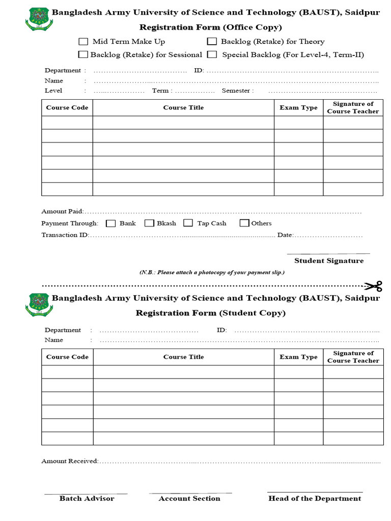 Mid BAcklog Reg Form | PDF