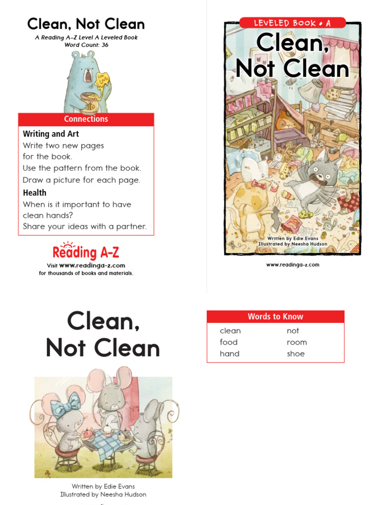 Clean vs. Not Clean: Level A Book | PDF | Reading (Process) | Literacy