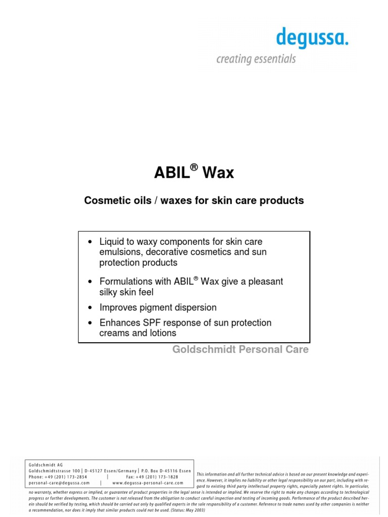 ABIL Wax Formulations PDF Cosmetics Wax