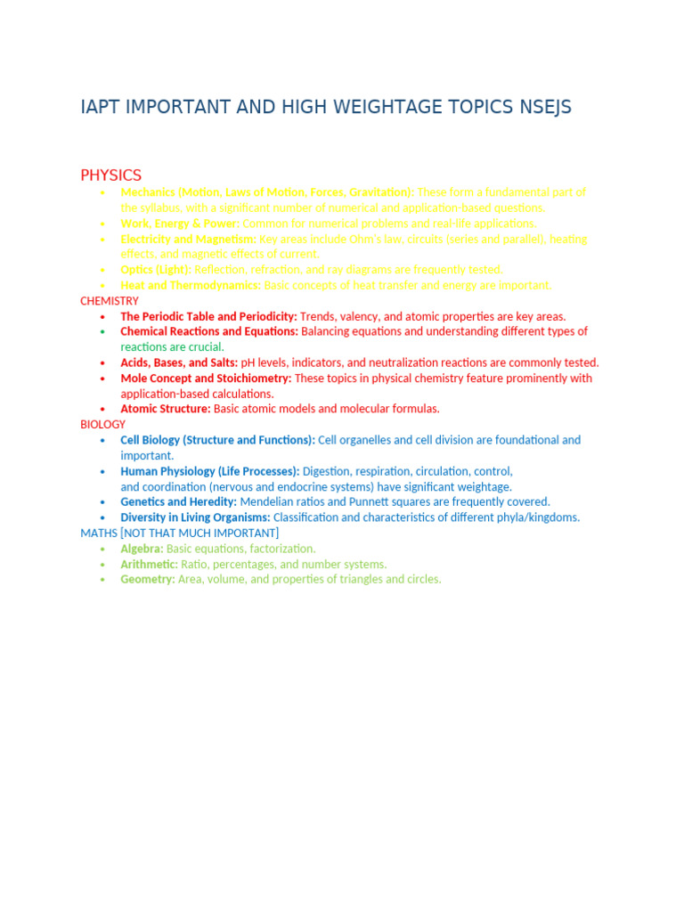 Key IAPT Topics for NSEJS Exam Prep | PDF